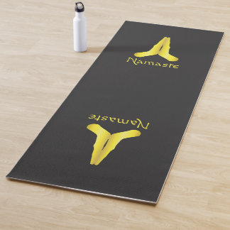 Gold on Black Namaste Mudra Hands Yoga Mat