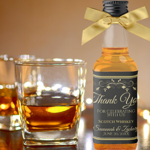 Gold on Black Wedding Mini Liquor Bottle Thank You Label