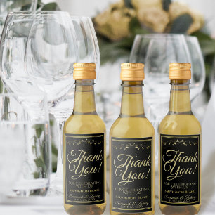Gold on Black Wedding Mini Wine Bottle Thank You Label