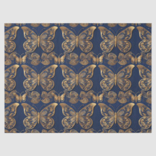 Gold On Blue Butterflies Decoupage Tissue  Paper