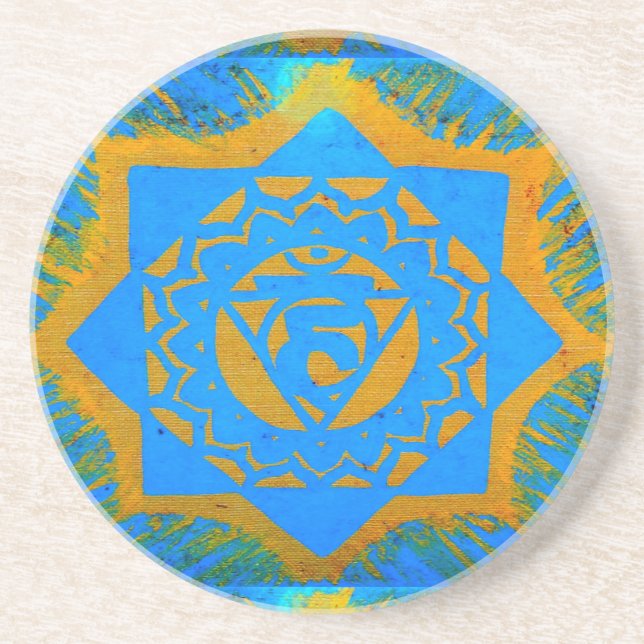 gold on blue tantric symbol coaster (Front)
