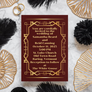 Gold on Burgundy Art Deco Invitation