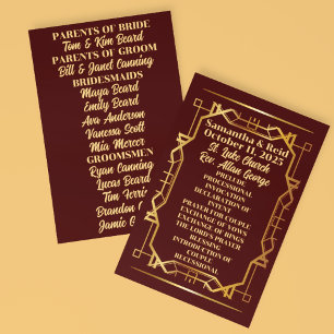 Gold on Burgundy Art Deco Wedding Programme