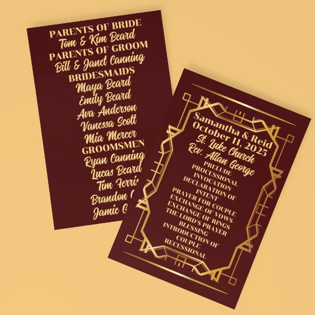 Gold on Burgundy Art Deco Wedding Programme (Creator Uploaded)