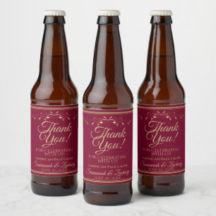 Gold on Burgundy Maroon Wedding Thank You Beer Bottle Label