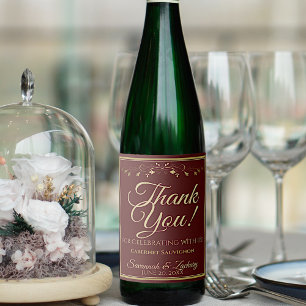 Gold on Burgundy Wedding Wine Bottle Tag Thank You Label