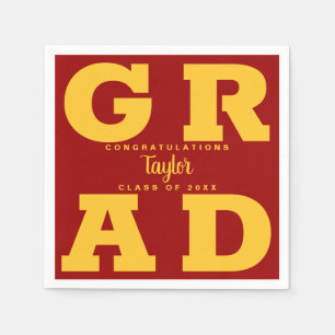 Gold on Cardinal Red Bold Graduation Party Napkin