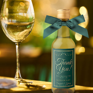 Gold on Emerald Green Wedding Mini Thank You Wine Label