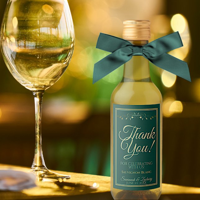 Gold on Emerald Green Wedding Mini Thank You Wine Label (Creator Uploaded)