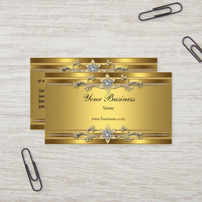 Gold On Gold Black Elegant Classy Jewel Business Card (Front/Back In Situ)