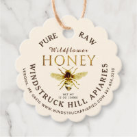 Gold on Ivory Scalloped Pure Raw Honey with Bee