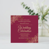 Gold on Maroon Simple Elegant Square Wedding