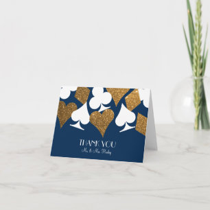 Gold on Navy Blue Las Vegas Glitter Thank You Note