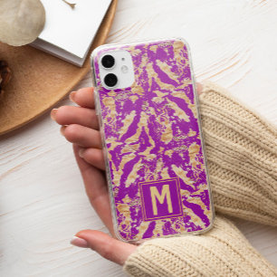 Gold on purple Chic marble Stylish Custom Monogram iPhone 15 Pro Max Case