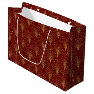 Gold on red Art Deco Pattern Large Gift Bag