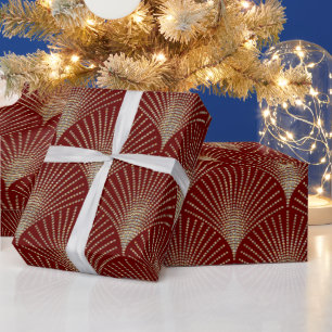 Gold On Red Geometric ArtDeco Pattern Wrapping P Wrapping Paper