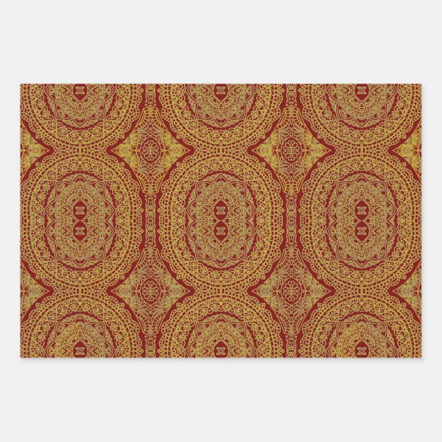 Gold On Red Mandala Wrapping Sheet Set of 3 (Front)
