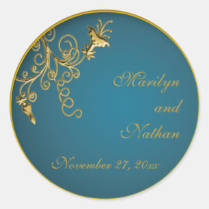 Gold on Teal Monogrammed 1.5" Round Sticker