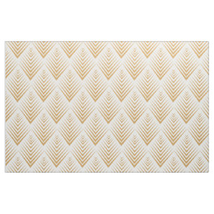 Gold on White Art Deco Fan Flowers Pattern   Fabric