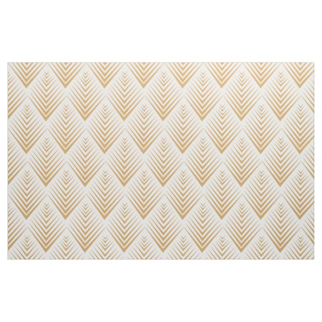 Gold on White Art Deco Fan Flowers Pattern   Fabric (Fat Quarter)