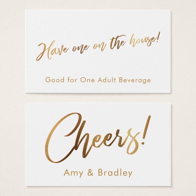 Gold on White Handwriting Script Drink Tickets (Front & Back)