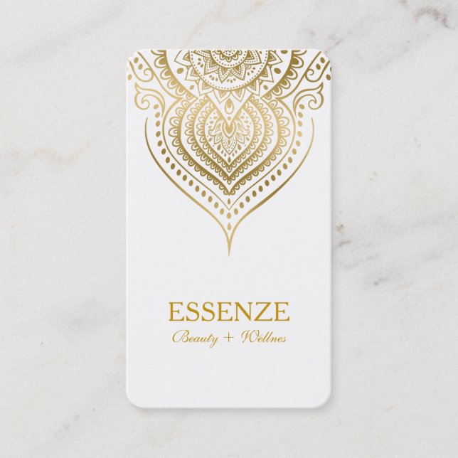Gold On White Paisley Lace Business Card (Front)
