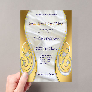 Gold on White Silk with Tropical Splendour Acrylic Invitations