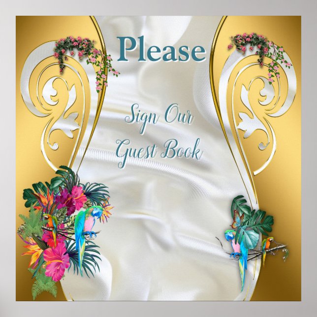 Gold on White Silk with Tropical Splendour Poster (Front)