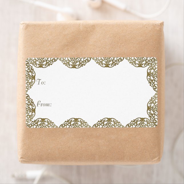 Gold Onament Swirl Christmas Gifts Tags (Insitu)