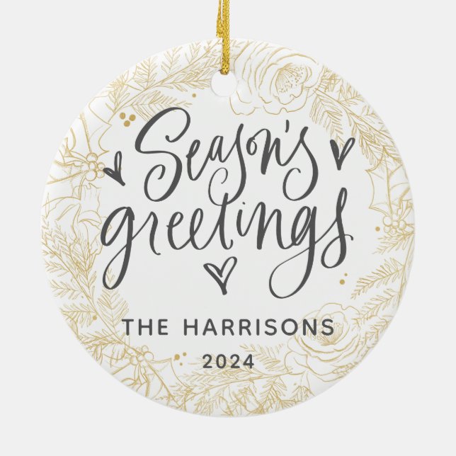 Gold One Photo Season's Greetings Double Sided Ceramic Tree Decoration (Back)