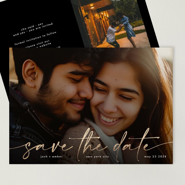 Gold Onyx Black Modern Photo WEDDING Save The Date (Creator Uploaded)