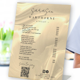 Gold Opal Price List Holographic Scan Pay QR Code Pedestal Sign