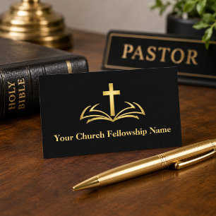 GOLD Open Bible Cross Logo Church Pastor Business Card
