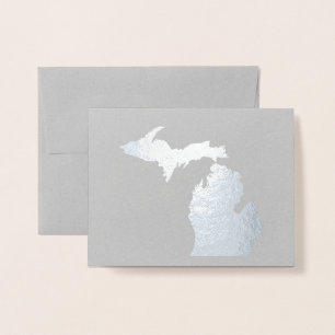 Gold or Silver Michigan State Map and Seashell Foil Card