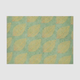 Gold Orange Fall Leaf Leaves on Green Decoupage Tissue Paper