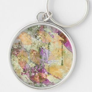 Gold Orange Fall Leaf Leaves on Vintage Decoupage Key Ring