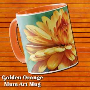Gold Orange Flower Mum Art Mug Cup