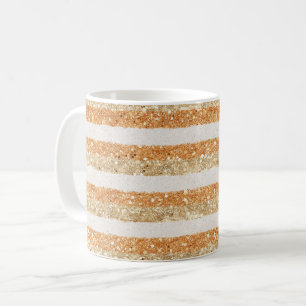 Gold Orange Glitter Cream Stripes Coffee Mug