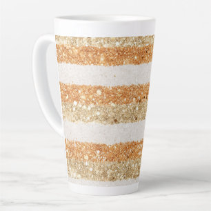 Gold Orange Glitter Cream Stripes Latte Mug