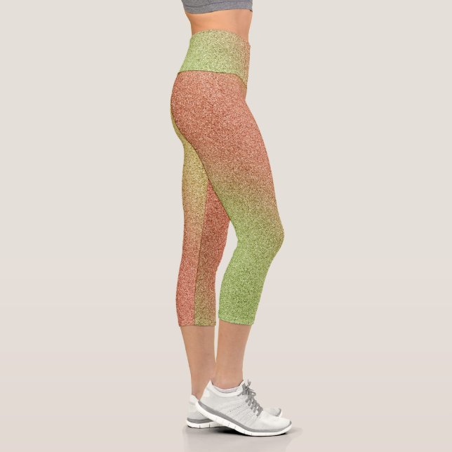 Gold-Orange-Green Gradient Glitters Capri Leggings (Right)