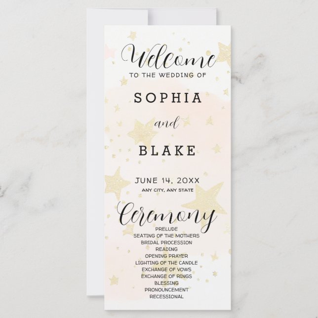 Gold, Orange & Off White Stars Wedding Program (Front)