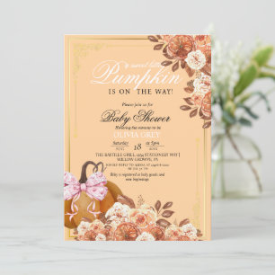 Gold Orange Pumpkin Floral Baby Shower  Invitation
