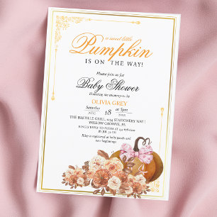 Gold Orange Pumpkin Floral Baby Shower  Invitation
