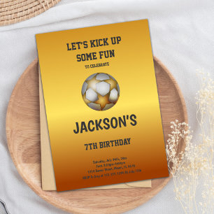 Gold Orange Soccer Birthday Invitations