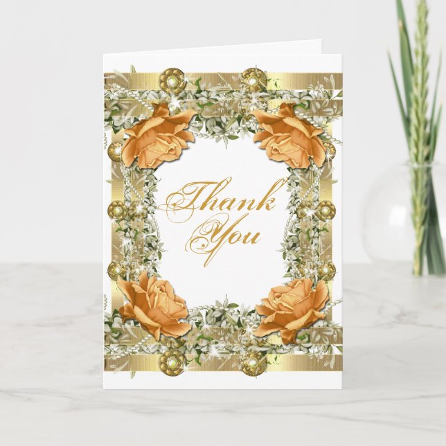 Gold orange "thank you" wedding engagement thank you card (Front)