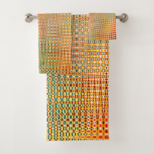 Gold Orange Yellow Red Green Pattern Bath Towel Set