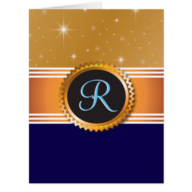 Gold Orb Stars Sapphire Blue Monogram (Front)