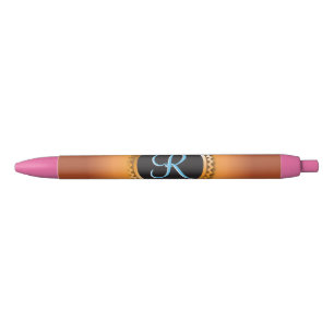 Gold Orb Stars Sapphire Blue Monogram Black Ink Pen
