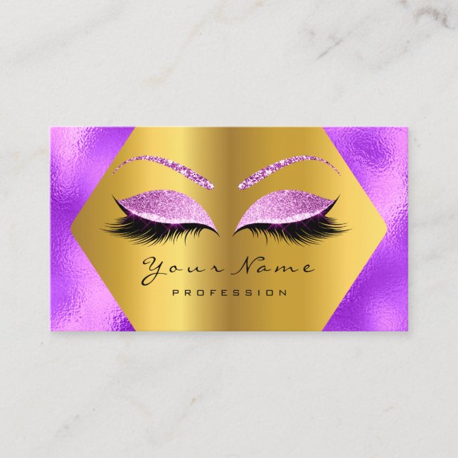 Gold Orchid Glitter Makeup Artist Lashes Purple Business Card (Front)