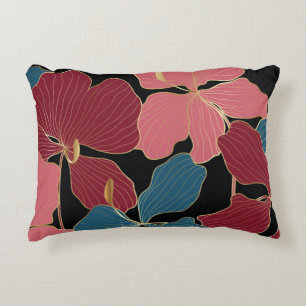 Gold orchids, elegant floral line art. decorative cushion